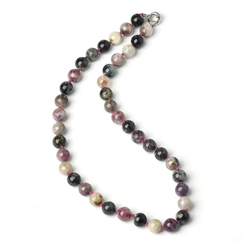 

Natural and Bright It has a pure luster design and Each beads has different colored pattern Natural tourmaline Necklace