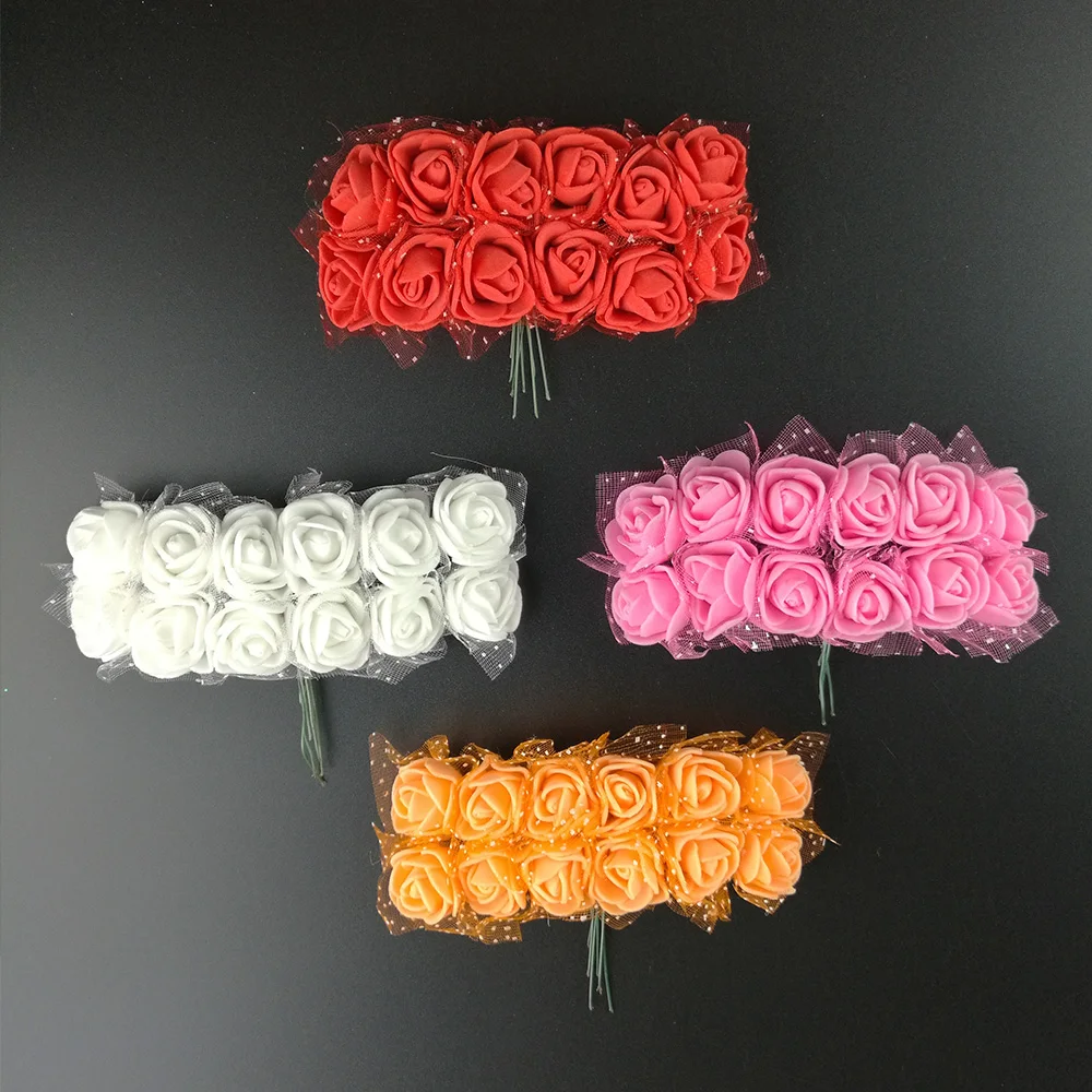144pcs Multicolor PE Rose Foam Mini Artificial PE Rose Flowers Bouquet
