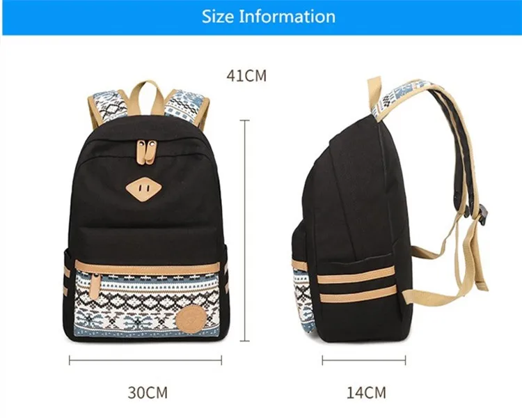 Школьный рюкзак FengDong 3 шт./компл. в винтажном стиле; Цвет Черный; школьный рюкзак для девочек холст рюкзак Детская Книга сумка школьные рюкзаки для девочек брюки-карандаш для девочек Сумка