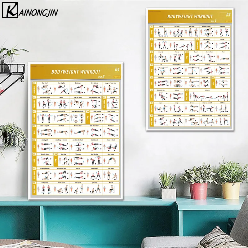 

New HD Dumbbell Gym Fitness Workout Bodyweight Poster Stretching Yoga Kettlebell Posters and Prints Wall Art Home Decor