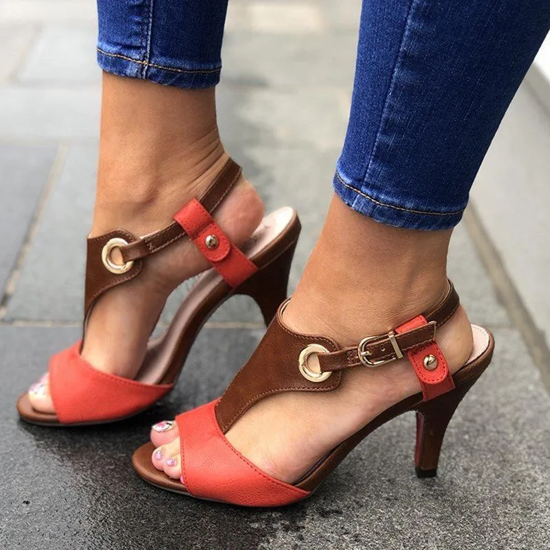 Summer Women Sandals Sexy Peep Toe Cuts Outs Shoes High Heels Buckle Strap Female New Fashion Dress zapatos de mujer