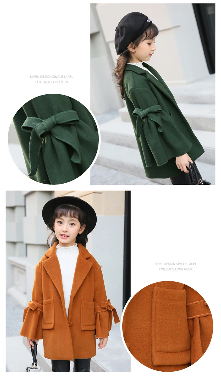 JIOROMY/Коллекция года; Одежда для девочек; Зимняя шерстяная детская ветровка; куртка с карманами; длинное пальто для больших девочек; детская одежда