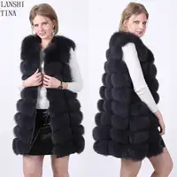 女性フォックス毛皮ジャケットナチュラル毛皮のベストロングジャケット冬暖かいとスタイリッシュなレザージャケットリアル毛皮のベストナチュラルフォックス毛皮のコート