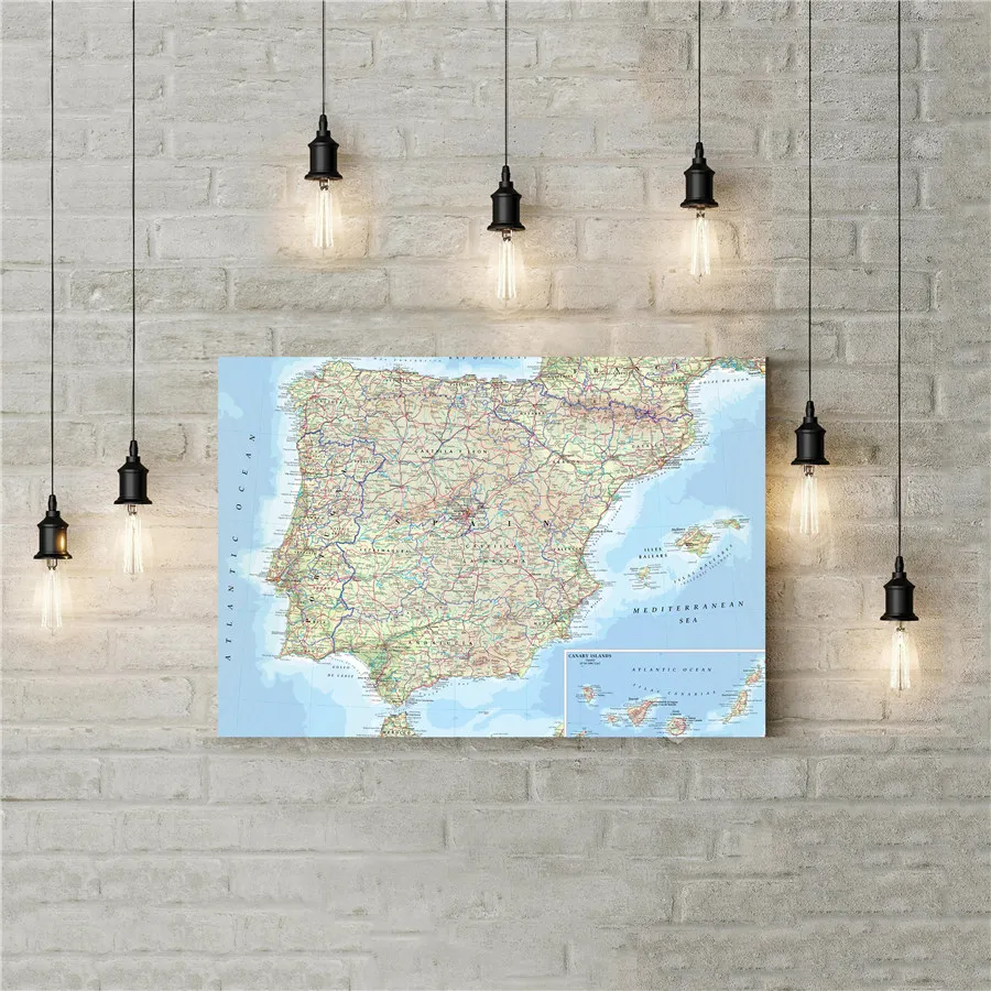 

Large Road Map Of Spain And Portugal with Cities and Airports Geographic Canvas Print Poster Wall Art Sticker Cafe Pub Picture