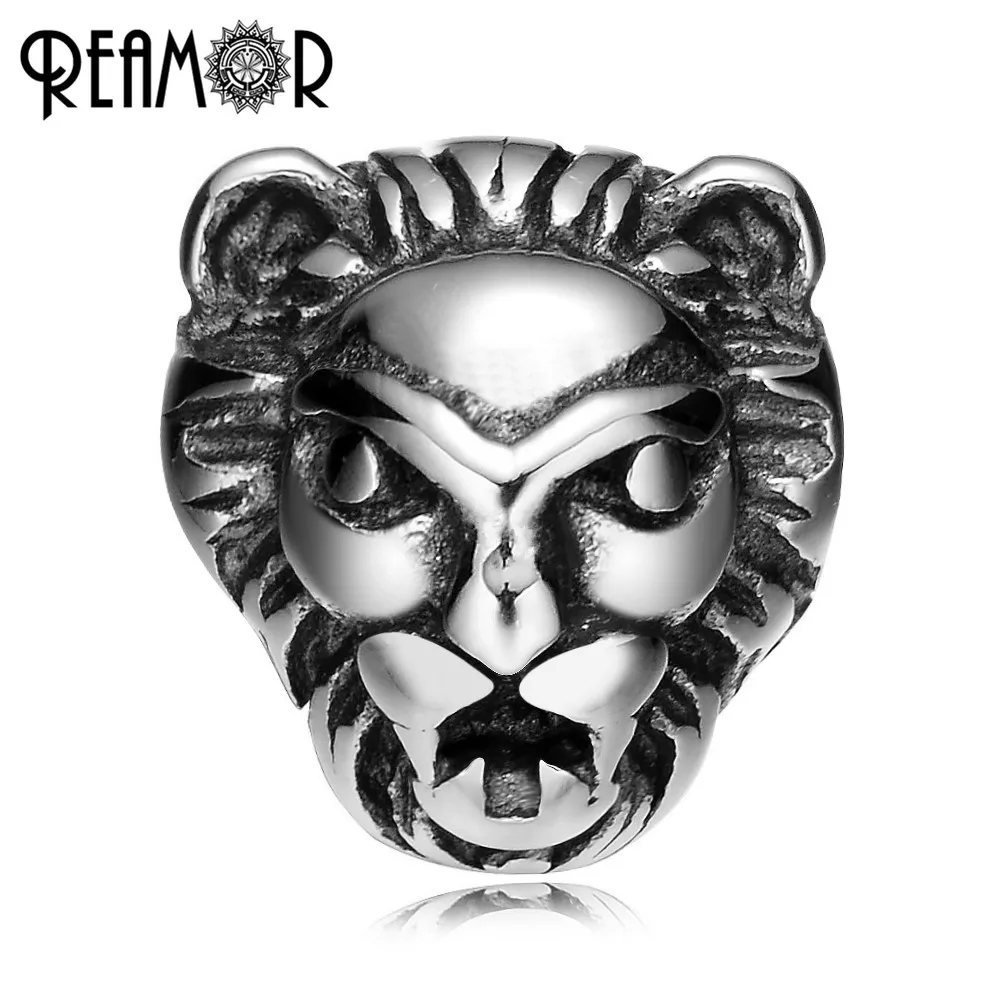 REAMOR 316L Stainless steel Lion head 2mm Beads Charms King of the Forest Spacer Beads for Jewelry Making Bracelet Fashion Jewelry
