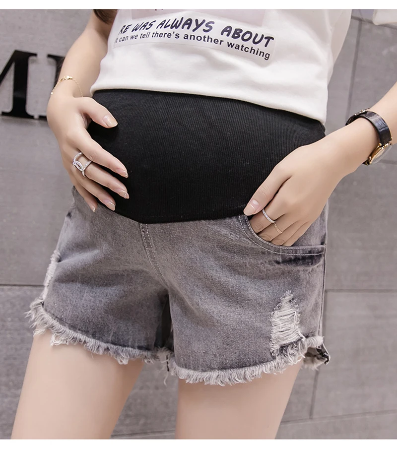 Летние модные джинсовые шорты для беременных модные потертые Беременность Одежда короткий живот три точки брюки джинсы брюки