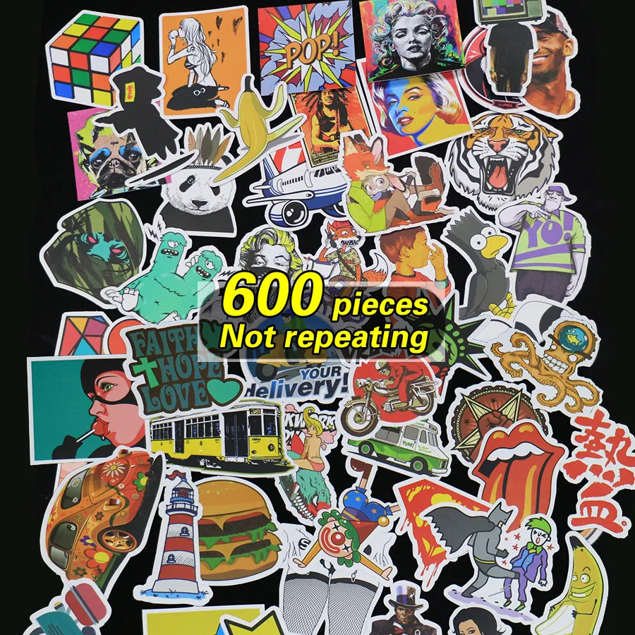 600 pieces waterproof stickers Not repeating for fridge Wall decor skateboard motorcycle Bike refrigerator laptop car