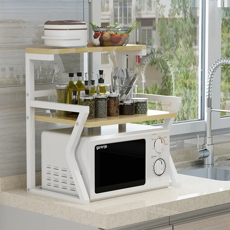  Kitchen microwave racks cabinets free of perforated desktop condiment storage rack vegetable shelf  - 4000004709281
