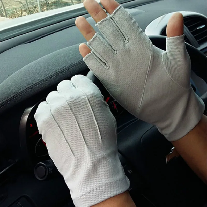 Men's Fingerless Anti-Slip Driving Gloves Women Sun Protection Gloves Summer Male Thin Breathable Anti-UV Cycling Working Gloves - Цвет: light gray