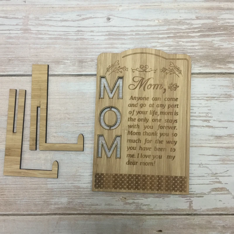  laser cut engraved mother day greeting card bamboo wood greeting card mothers day gift (1)
