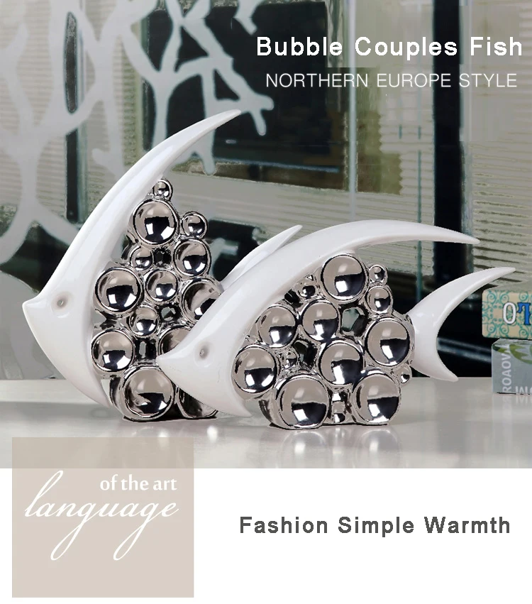 Bouble пара Поцелуй ваза в виде рыбы современные керамические предметы мебели для гостиной украшения дома Серебряный пузырь