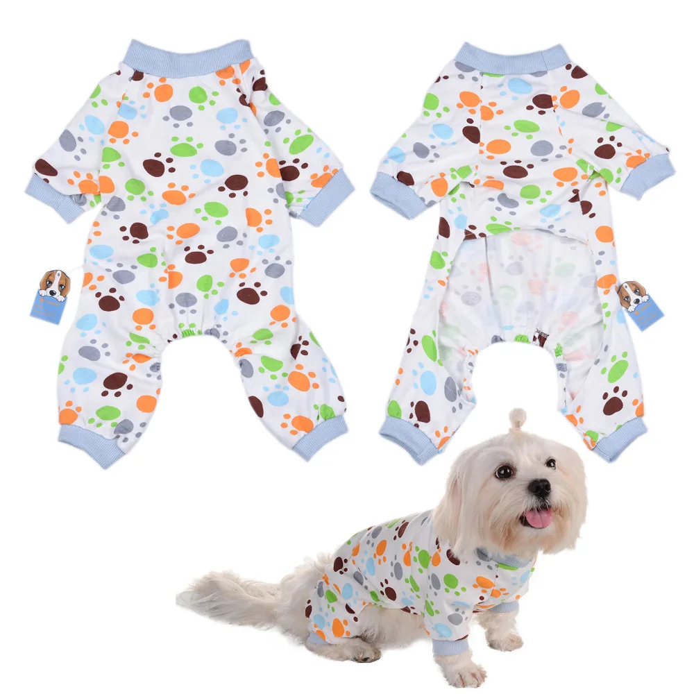 Comfortable Dog Pajamas Cute Feet Printing Romper Soft Cozy Pets Puppy