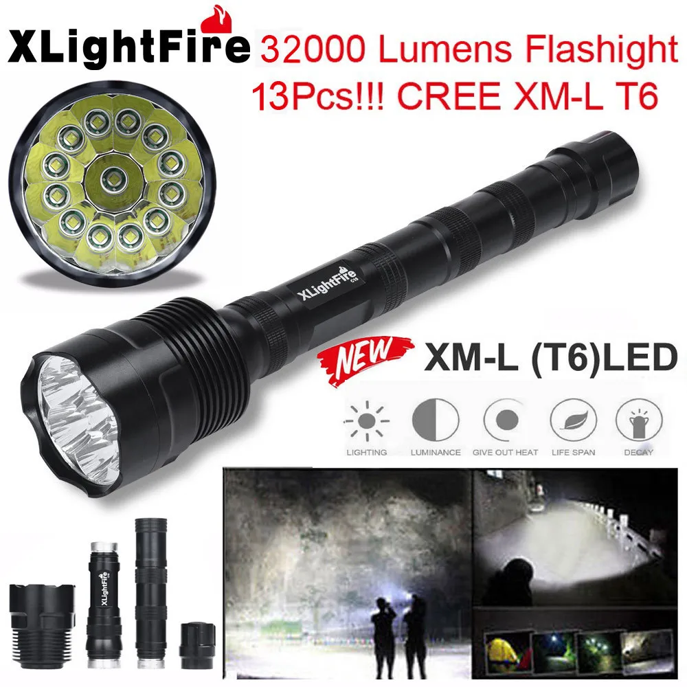 

New High Quality XLightFire 13x XML T6 5 Mode 18650 Super Bright LED Flashlight Drop Shipping