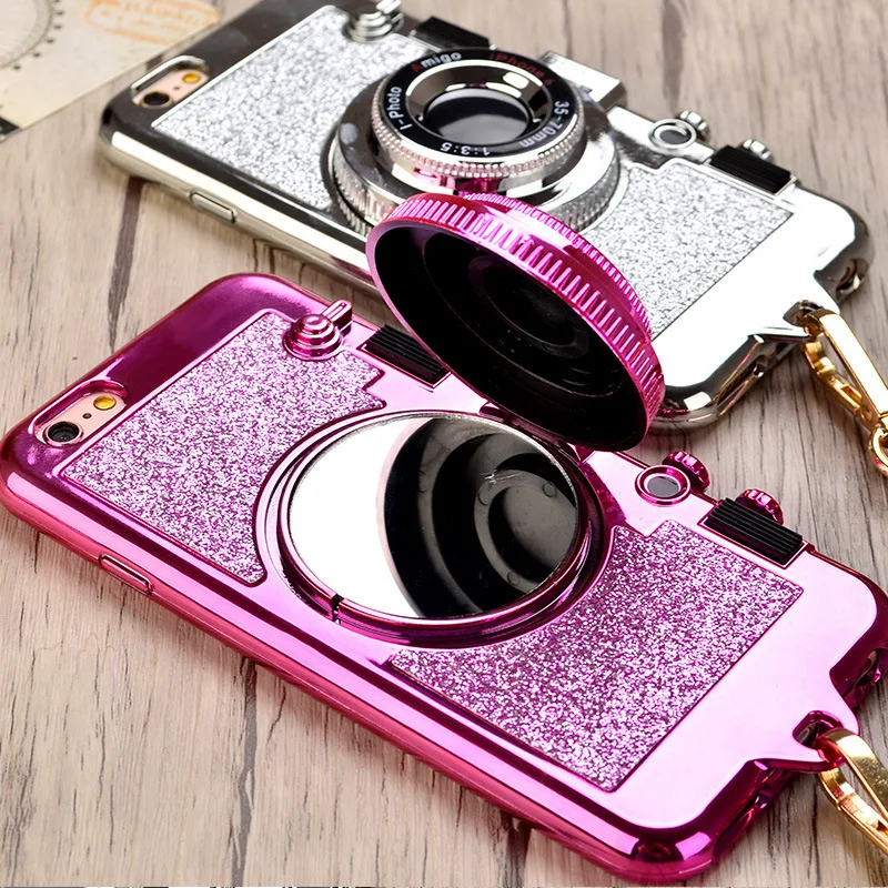 Блестящий зеркальный чехол-подставка для камеры iPhone XS Max XR X 10 8 7 6 6s Plus 7Plus 8Plus Блестящий блестящий чехол для телефона s coque