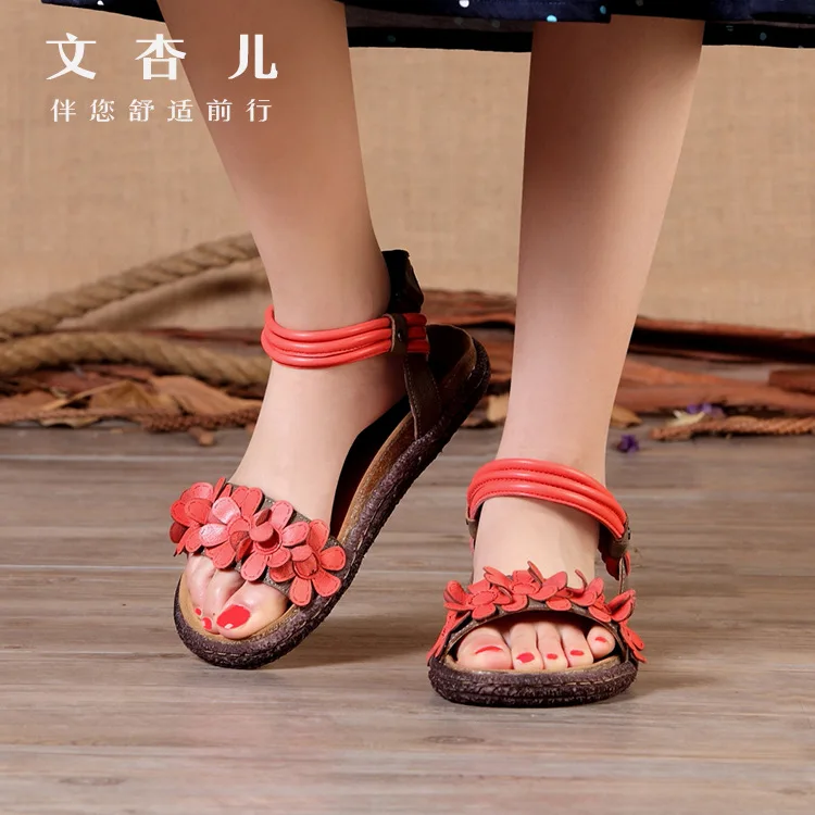 Petit Fleur Semelles Épaisses Ardoisé Original Mori Chaussures Abricot La Frais En À Nouvelles Sandales Les D'été Main Cuir Gâteau Rouge rose Tw7aq0