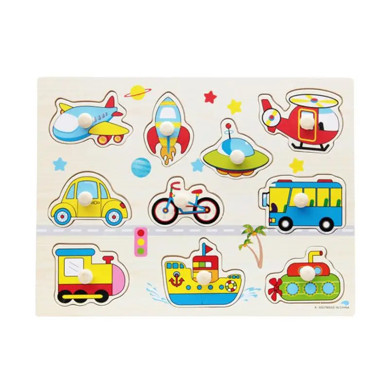 Vehicle Shape Wooden Puzzles Toy Funny Toddlers Preschool Kids