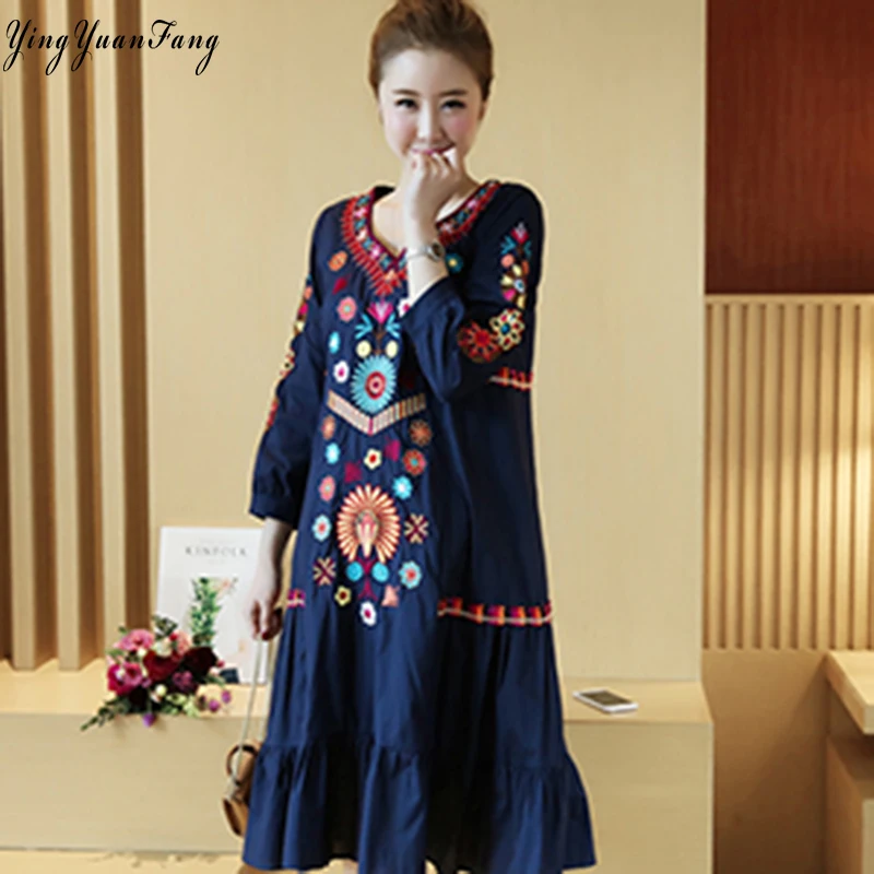 

YingYuanFang Fashion new women national wind embroidery elegant hot mom dress