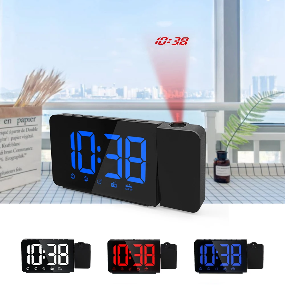 

LED Radio Alarm Clock FM Radio Creative Fashion Alarm Clock Snooze Function Projection Clock with Big Figures