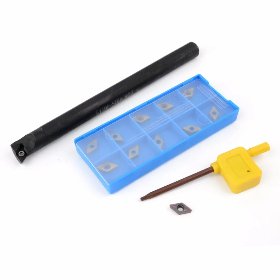 Stainless Steel S12M-SDUCR07 Lathe Inner Turning Tool Holder 150mm Length Boring Bar + 11pcs Gold DCMT0702 Carbide Inserts