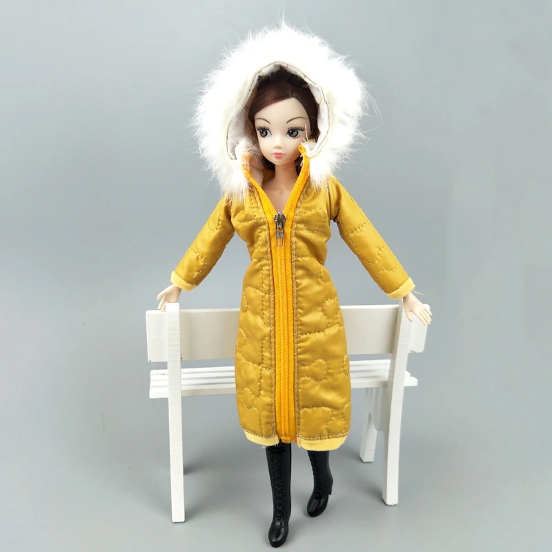 Yellow Winter Long Coat for Barbie Doll Dress Clothes Parka For