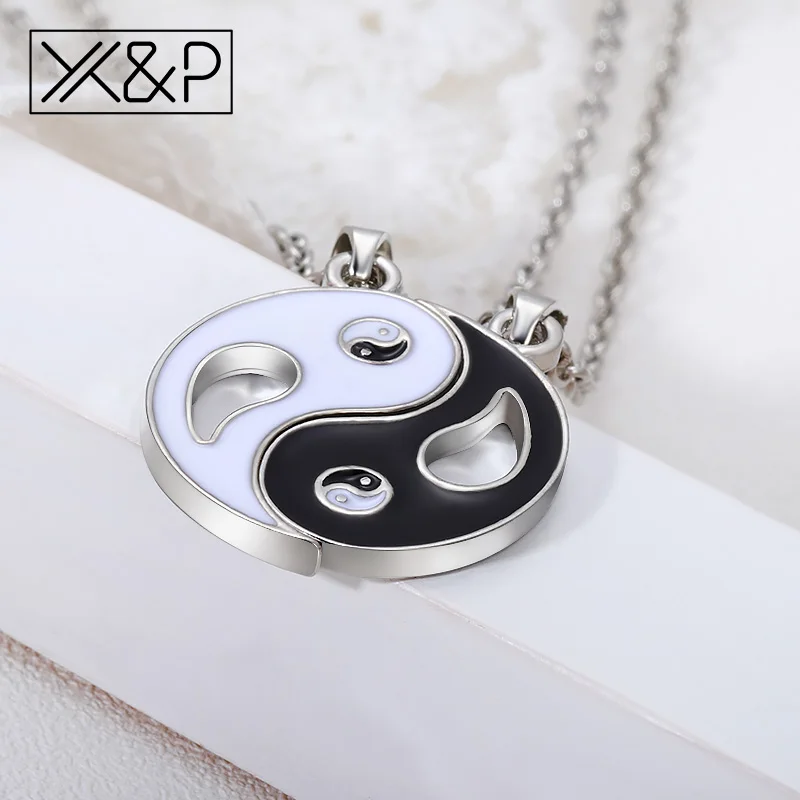 

X&P Fashion Charm Yin and Yang Gossip Pendants Necklaces for Women Men Black White Couples Lovers Long Necklace Jewelry Gift