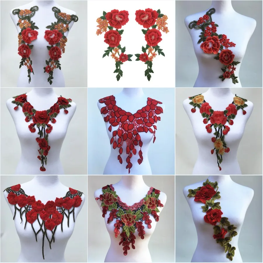 1Pc Red Color Venise Lace Fabric Dress Applique Motif Blouse Sewing Trims DIY Neckline Collar Costume Decoration Accessories 1Pc Red Color Venise Lace Fabric Dress Applique Motif Blouse Sewing Trims DIY Neckline Collar Costume Decoration Accessories