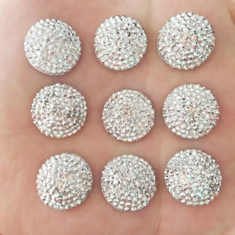 DIY 20 шт. 16 мм выпуклый Круглый Смола камень Flatback Свадебные пуговицы Craft/серебро F097 - изображение