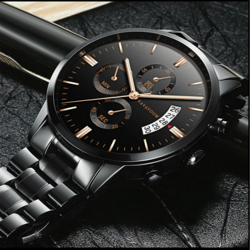 

Quartz Watch Business Men's Clock Black Simple Style Wristwatches Waterproof Stainless Steel Strap Watches Relogio Masculino