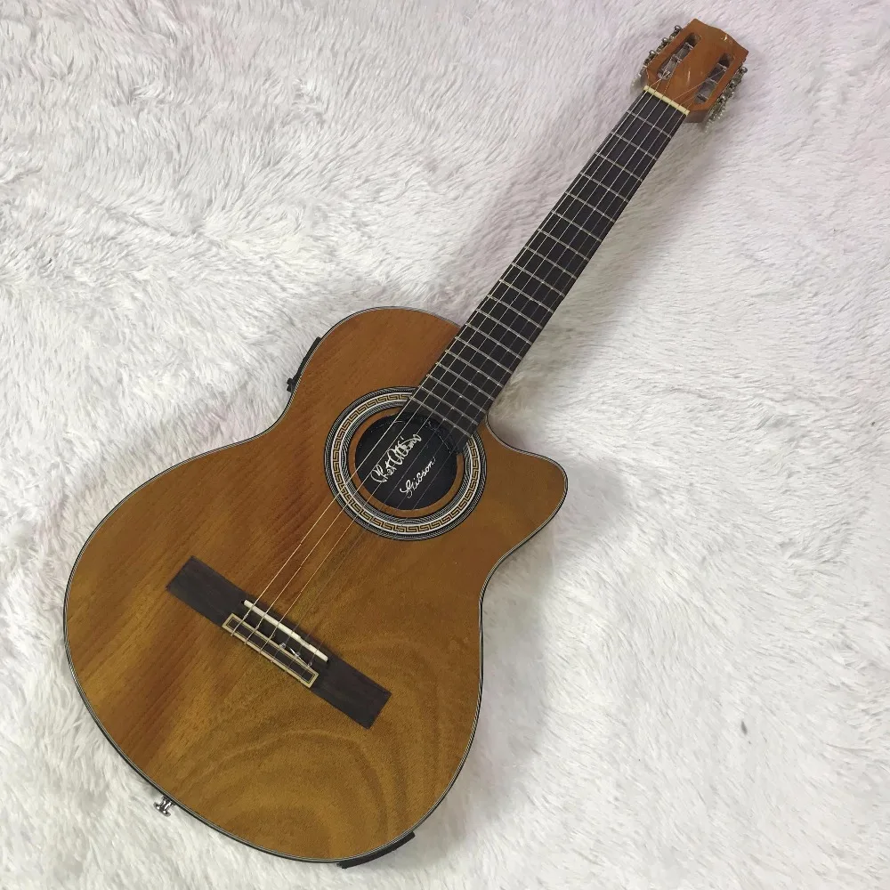 

38 inch wood color classical acoustic electric guitar original pickup, woolen string ebony fingerboard