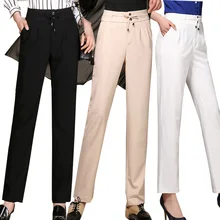 Осенне-зимние женские широкие брюки свободные с высокой талией плюс размер женские брюки Прямые хлопковые льняные женские брюки формальные рабочие