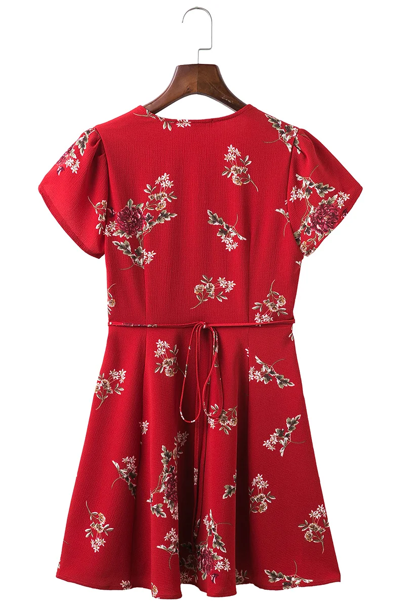 BONGOR LUSS Women Summer Dress 2017 V-Neck Cape Short Sleeve Casual Mini Dress Boho Beach Vinatge Floral Print Dress Sundress (22)