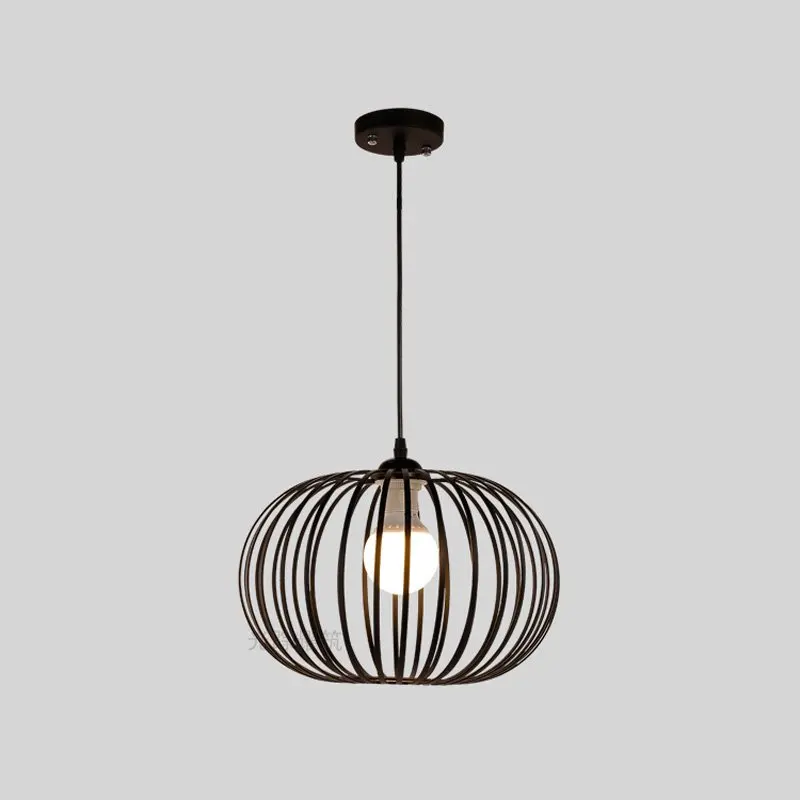 

Nordic Black Metal Round Pumpkin Dining Room Pendant Lamp Bar Counter Pendant Lights Balcony Corridor Hallway Hanging Lights