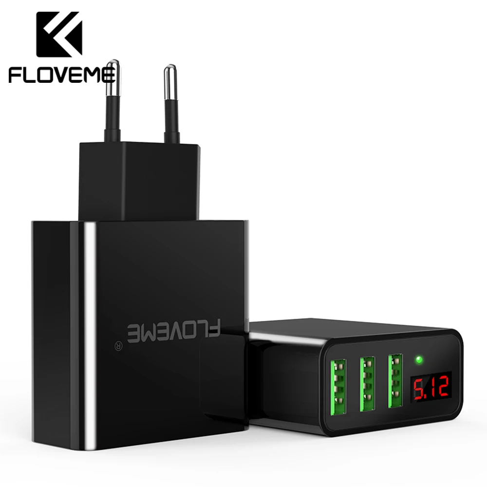 FLOVEME USB зарядное устройство 3 порта цифровое настенное зарядное устройство Портативный адаптер для путешествий зарядное устройство для мобильного телефона s для iPhone samsung Xiaomi OnePlus