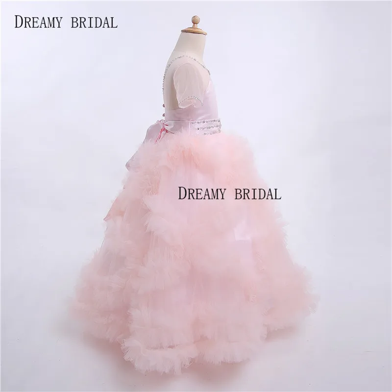 Dreamy/Розовое Бальное платье для невесты; Платья с цветочным узором для девочек; пушистое облако; платья с короткими рукавами для первого причастия для девочек; Индивидуальный заказ