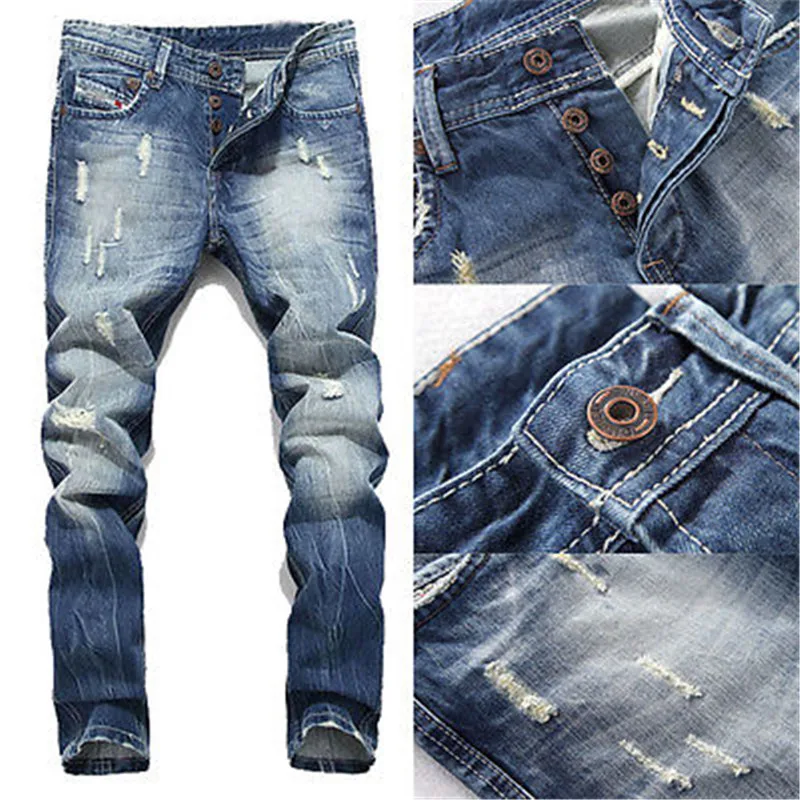 

Fashion Men's Ripped Skinny Biker Jeans Destroyed Frayed Slim Fit Denim Pants man jeans