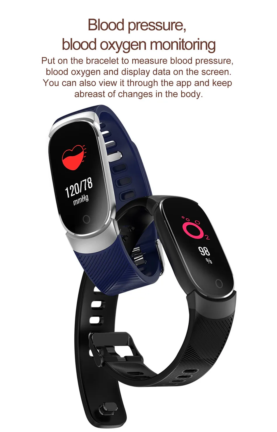 Fitness Tracker Heart Rate Monitor Smart Bracelet Blood Pressure Measurement Waterproof IP67 Smart Band Watch For Women Men(5)