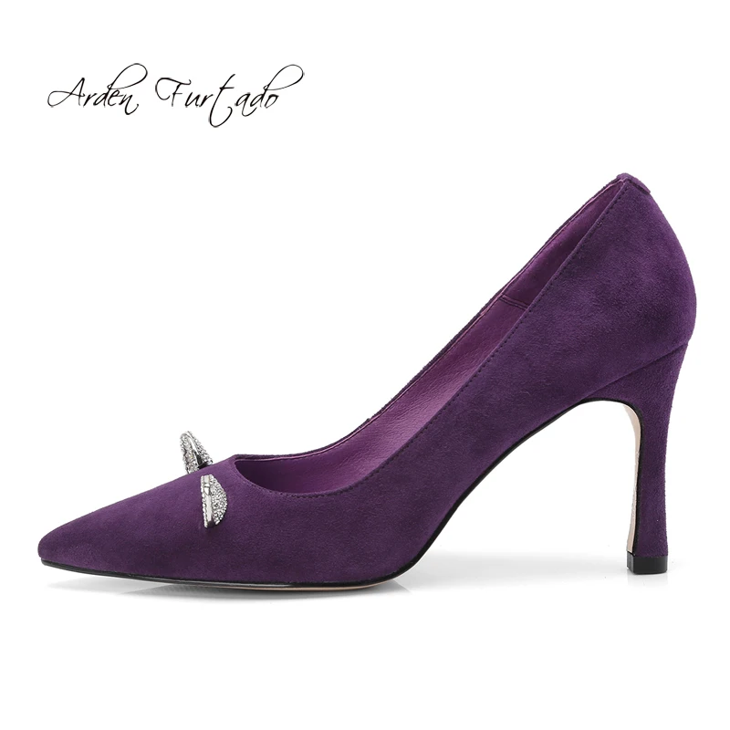 

Arden Furtado spring autumn 2019 fashion women's shoes pointed toe stilettos heels slip-on crystal purple pumps party shoes