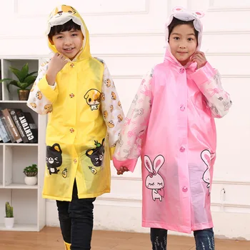 

Korean Cartoon Inflatable Raincoat Waterproof Polyester Kids Rain Coat Boy Children Girls Windproof Poncho Student Baby Rainwear