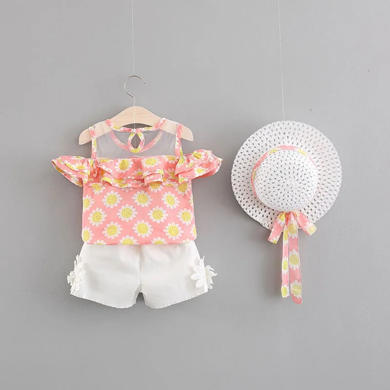 

2018 Casual Real Roupas Infantis Menino Spiderman Baby New Set 0-3 Year-old Girl Summer Lotus Leaf Strapless T-shirt Two Sets