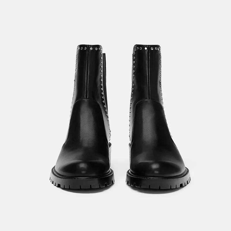 Chaussures on Noir Carré Bout Bottes Ty01 Talons Femmes 2018 De Adultes PrintempsAutomne Cheville Slip Mode Haute Chelsea Pointu Solide Dames Rivet L5j4qRA3