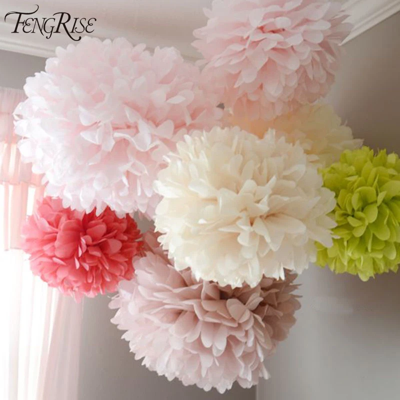 FENGRISE Pom Poms 1 шт. 30 см бумажные шарики из искусственных цветов Свадебные украшения вечерние товары для дома автомобильные декоративные