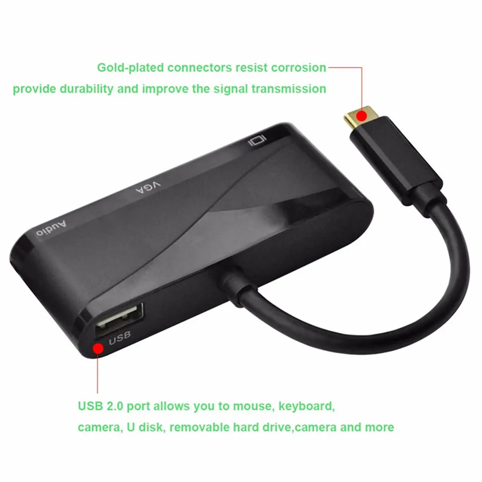 YKSO USB C Type C to HDMI VGA 3.5mm Audio Adapter 3 in 1 Thunderbolt 3 Port Compatible+USB 2.0 Converter For Macbook (5)