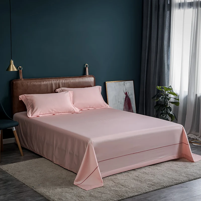 

60S Long-Staple Pink Solid Color Embroidery Fabric Bedding Sheet 3Pcs King Size Bed Sheet Set For Queen Bed Sheets Flat Sheet