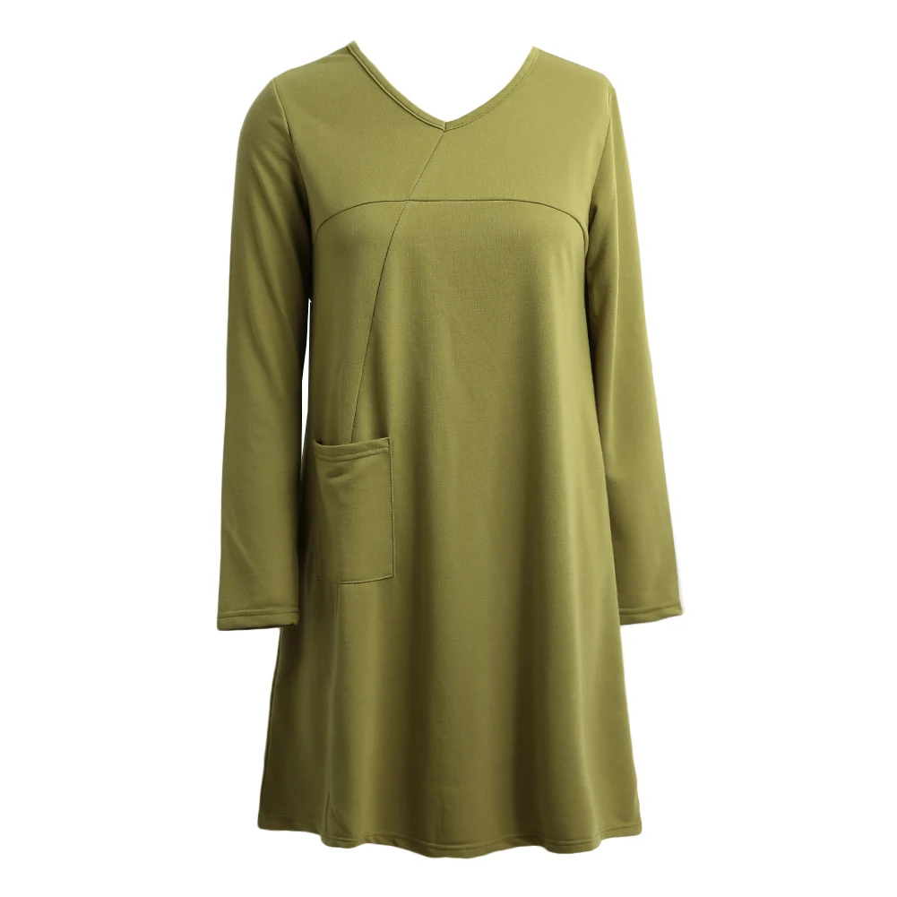 EaseHut осенне-зимнее женское платье размера плюс S-5XL, повседневные свободные платья с длинными рукавами и карманами, женские платья с v-образным вырезом