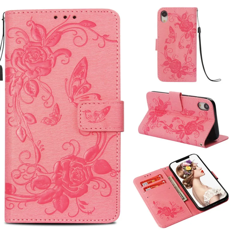 

Wallet Cover for Iphone XR XS MAX Case Bag Embossing Flower Butterfly PU Leather Flip Magnetic Case for Iphone 6 7 8 Plus Cover
