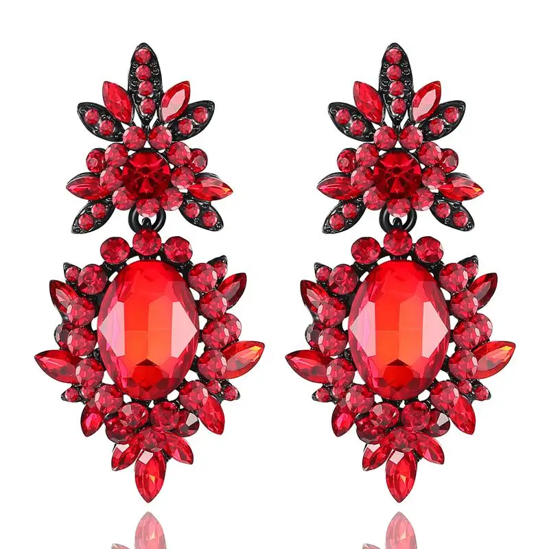 Minlover, черные Висячие висячие серьги с кристаллами для женщин, массивные Цветочные Стразы, серьги для помолвки, ювелирные изделия, MEH1080 - Окраска металла: MEH1080-Red