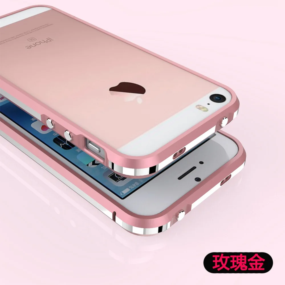 

Dual Colors Luxury Slim Aluminum Metal Bumper for iPhone SE 5 5S Glossy Frame Case With Screw Design & Wrist Rope