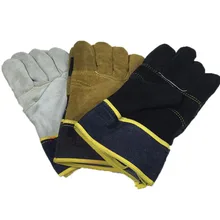 Износостойкий короткие кожаные перчатки замша сварщик защитные перчатки 26 см случайный цвет
