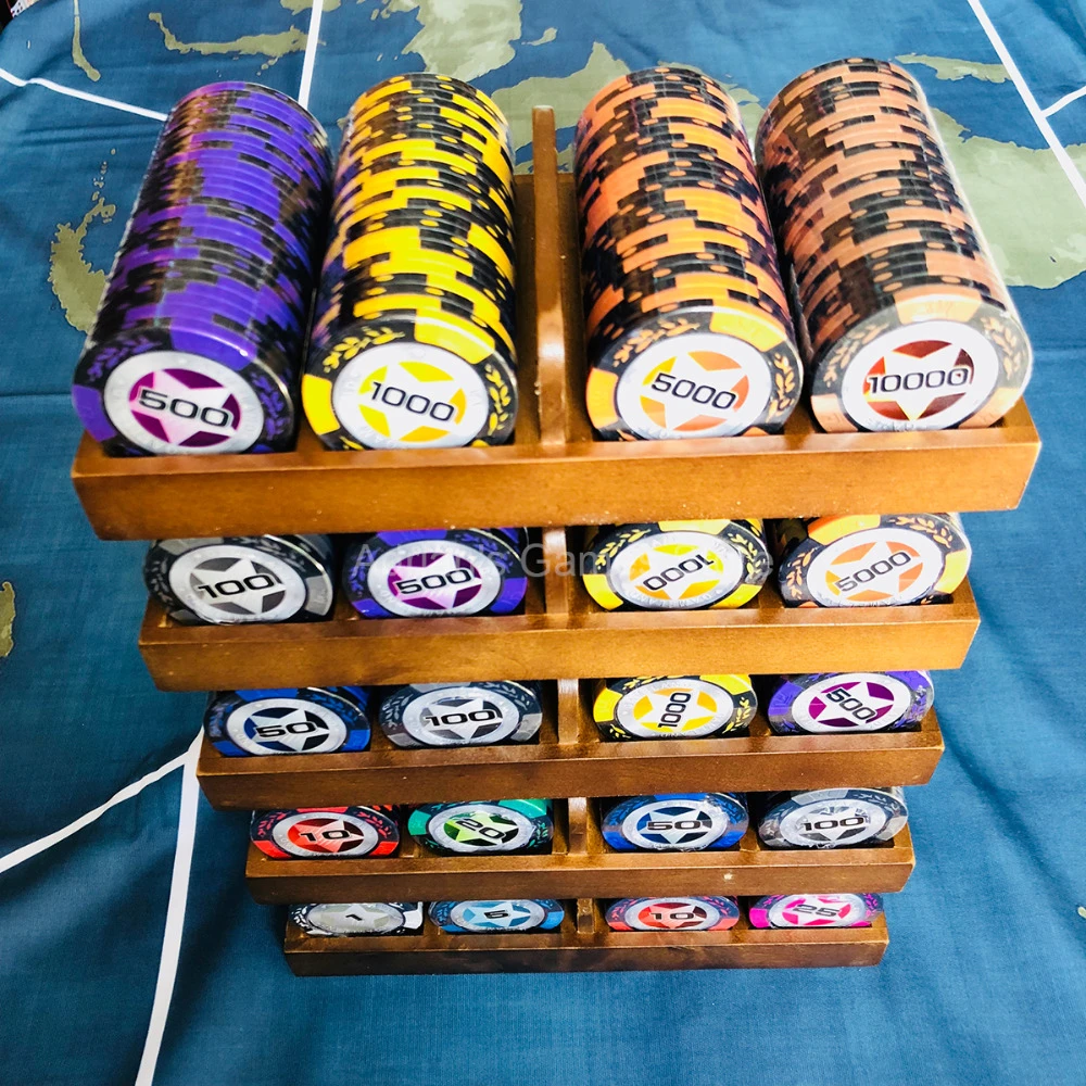 100PCS World Series Poker Chips Set with Walnut Box 40*3.3mm 14g Casino