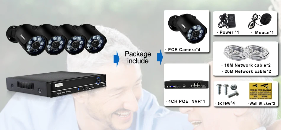 Sm4ch 4MP POE NVR комплект H.265 система безопасности HDMI металлическая 4MP IR уличная CCTV ip-камера P2P комплект видеонаблюдения 2 ТБ HDD Xyeme